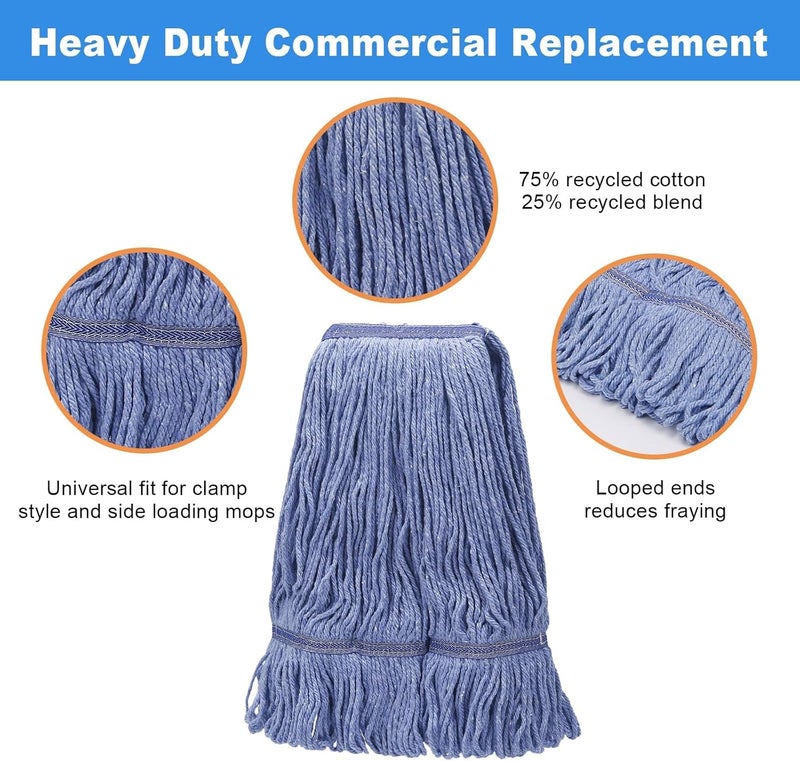CARPOLY kCarpolyGeneral Cleaning Mop Heavy Duty Commercial Replacement, Heavy Duty Mop Head Commercial Replacement ，Wet Industrial Blue Cotton Looped End String Head Refill (Pack of 3) Blue - Image 2